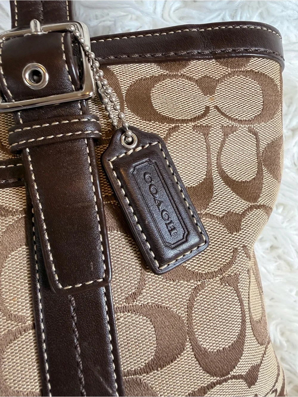 Coach Brown Signature Canvas Tote with Dark Brown Leather Trim